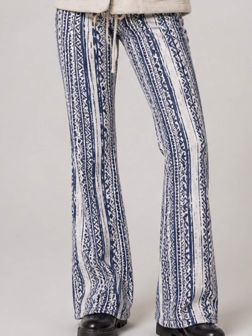 Cali 1850 Blue White Linen Casual Patterned Pants Size XS Drawstring Waist NEW